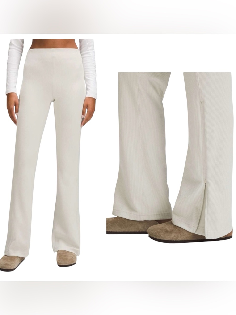 Lululemon Brushed Softstreme Ribbed Zip Flared Pants Size 0 Bone High Rise